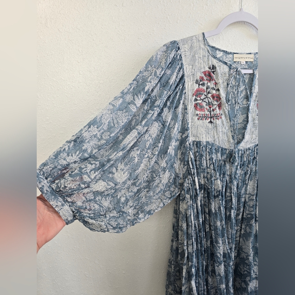 Daughters of India Jaya Mini Dress in Juniper Floral Blue Dress Size XL - Picture 10 of 16